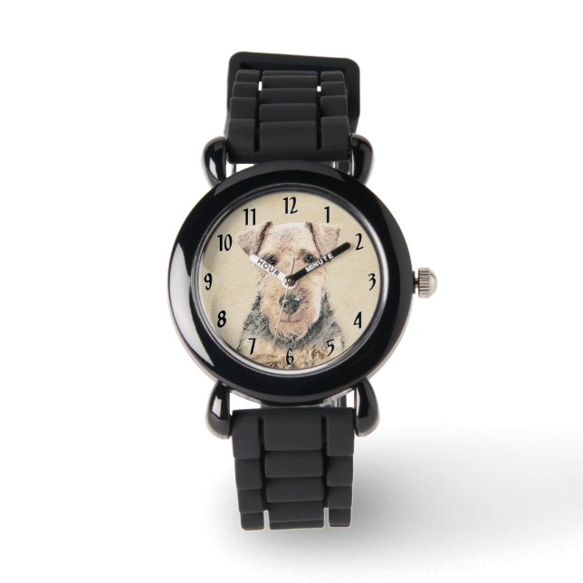 Welsh Terrier-målning - Cute Original Hund Art Armbandsur (Framsida)