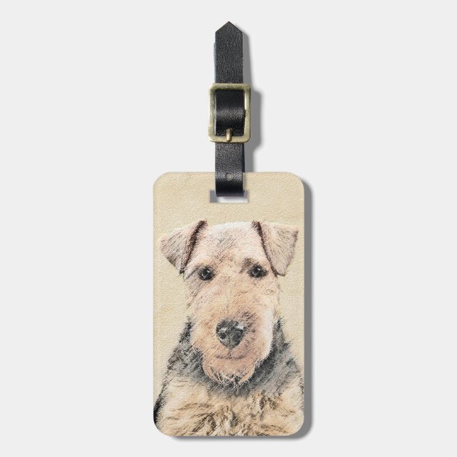 Welsh Terrier-målning - Cute Original Hund Art Bagagebricka (Vertikal Framsida)