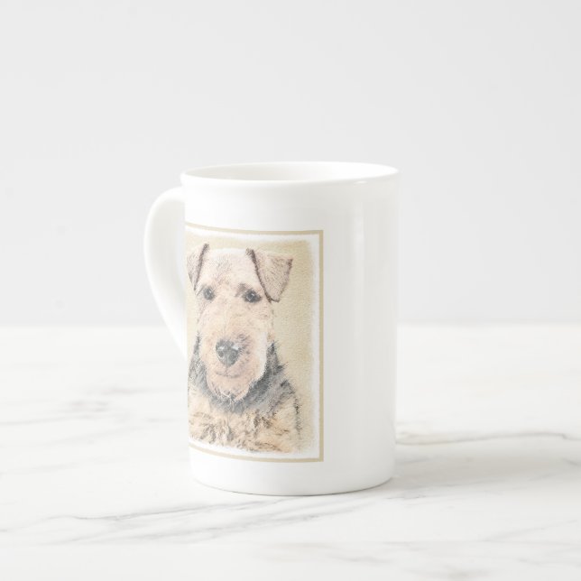 Welsh Terrier-målning - Cute Original Hund Art Benporslin Mugg (Framsida vänster)