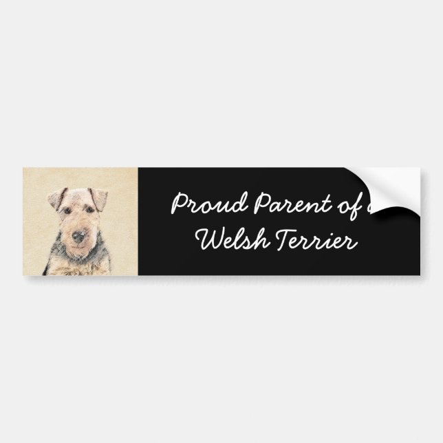 Welsh Terrier-målning - Cute Original Hund Art Bildekal (Framsidan)