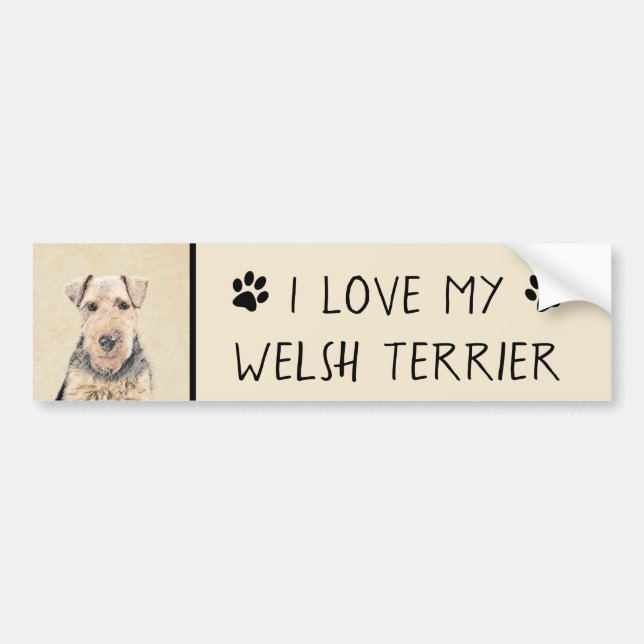 Welsh Terrier-målning - Cute Original Hund Art Bildekal (Framsidan)