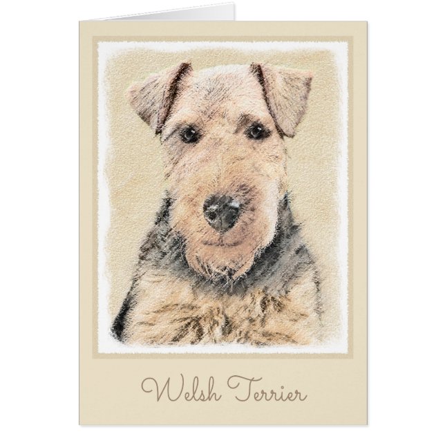 Welsh Terrier-målning - Cute Original Hund Art Hälsningskort (Framsidan)