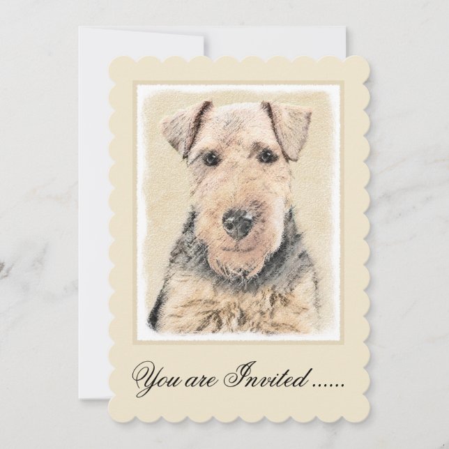 Welsh Terrier-målning - Cute Original Hund Art Inbjudningar (Framsida)