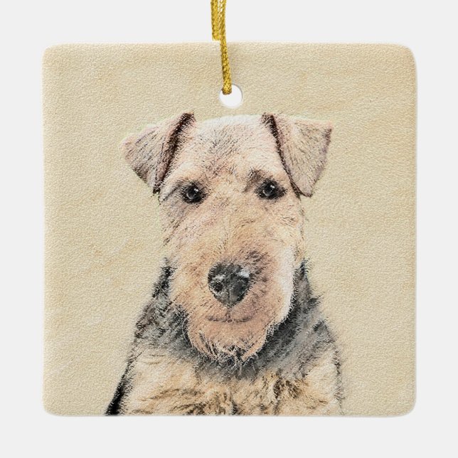 Welsh Terrier-målning - Cute Original Hund Art Julgransprydnad Keramik (Framsida)