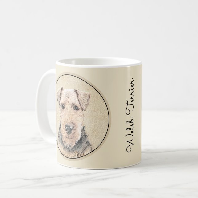 Welsh Terrier-målning - Cute Original Hund Art Kaffemugg (Framsida vänster)