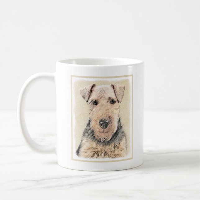 Welsh Terrier-målning - Cute Original Hund Art Kaffemugg (Vänster)