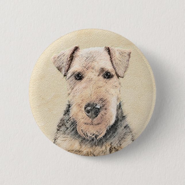 Welsh Terrier-målning - Cute Original Hund Art Knapp (Framsida)
