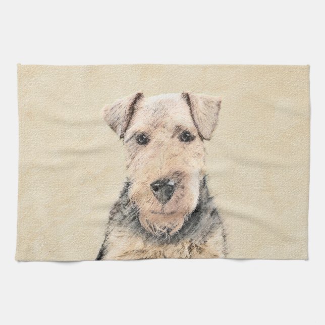 Welsh Terrier-målning - Cute Original Hund Art Kökshandduk (Horisontell)