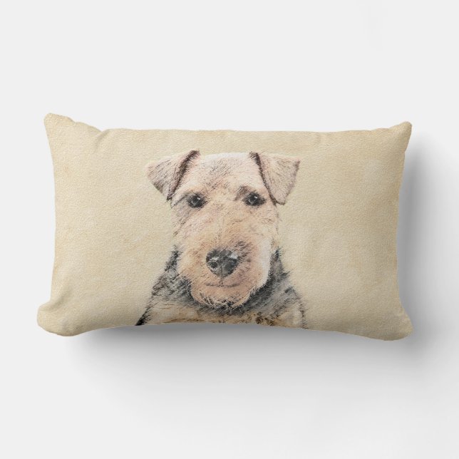Welsh Terrier-målning - Cute Original Hund Art Lumbarkudde (Framsida)