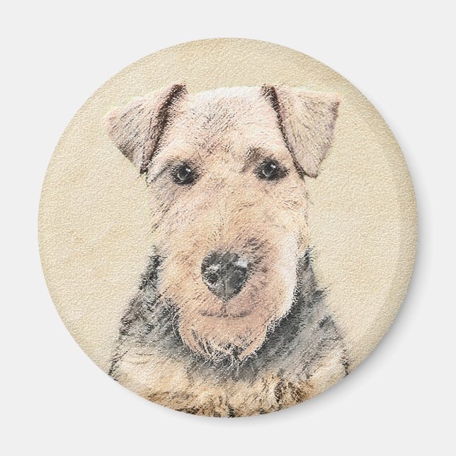 Welsh Terrier-målning - Cute Original Hund Art Magnet (Framsidan)