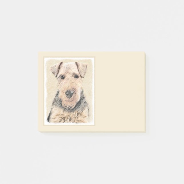 Welsh Terrier-målning - Cute Original Hund Art Post-it Block (Framsida)
