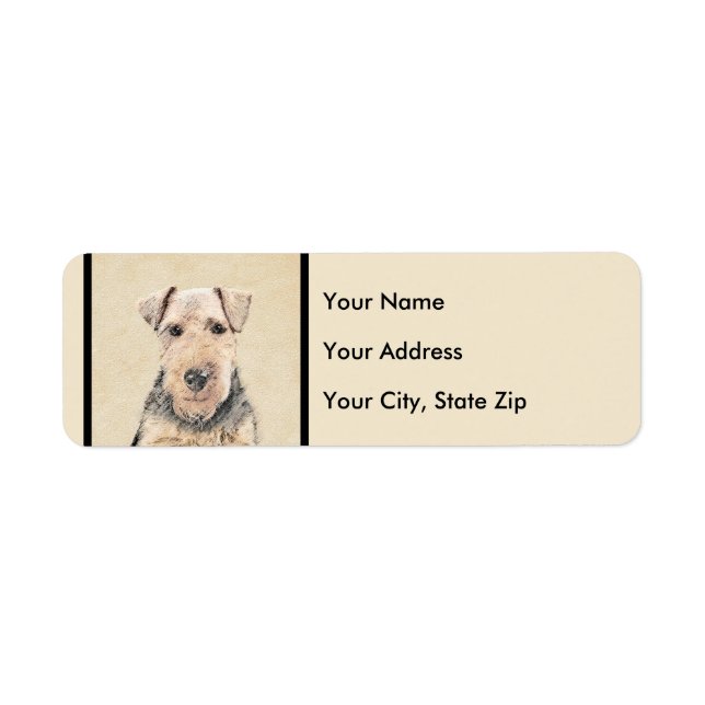 Welsh Terrier-målning - Cute Original Hund Art Returadress Etikett (Framsidan)