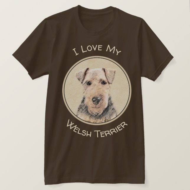 Welsh Terrier-målning - Cute Original Hund Art T Shirt (Design framsida)