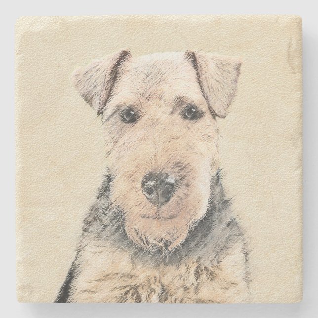 Welsh Terrier-målning - Cute Original Hund Art Underlägg Sten (Framsidan)