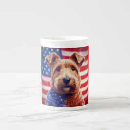 Welsh Terrier med American Flagga och Bandana Benporslin Mugg