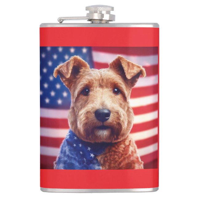 Welsh Terrier med American Flagga och Bandana Fickplunta (Framsidan)