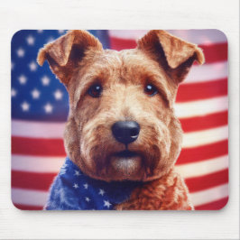 Welsh Terrier med American Flagga och Bandana Musmatta