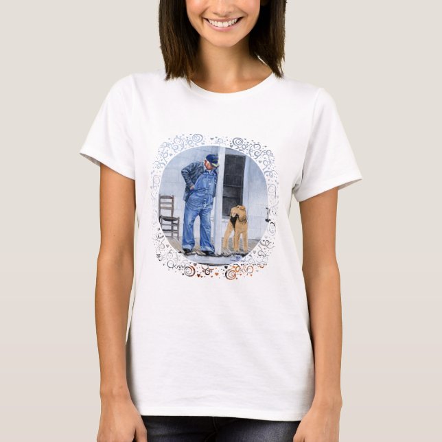 Welsh Terrier på verandan T Shirt (Framsida)