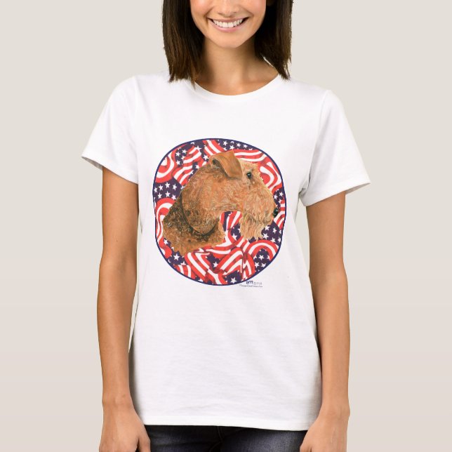 Welsh Terrier Patriotisk USA T Shirt (Framsida)
