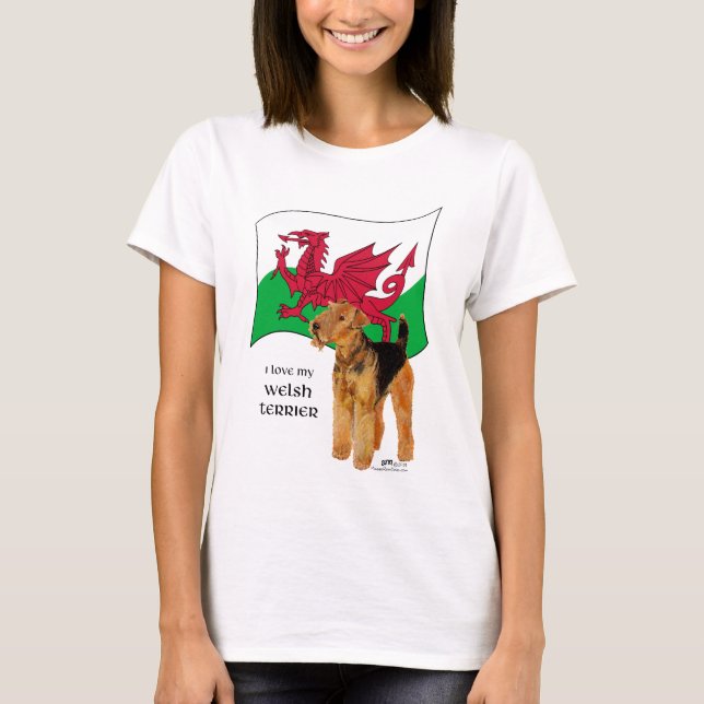 Welsh Terrier Patriotiska Wales T Shirt (Framsida)