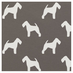 Welsh Terrier Silhuetter Grått och Vitt Mönster Tyg