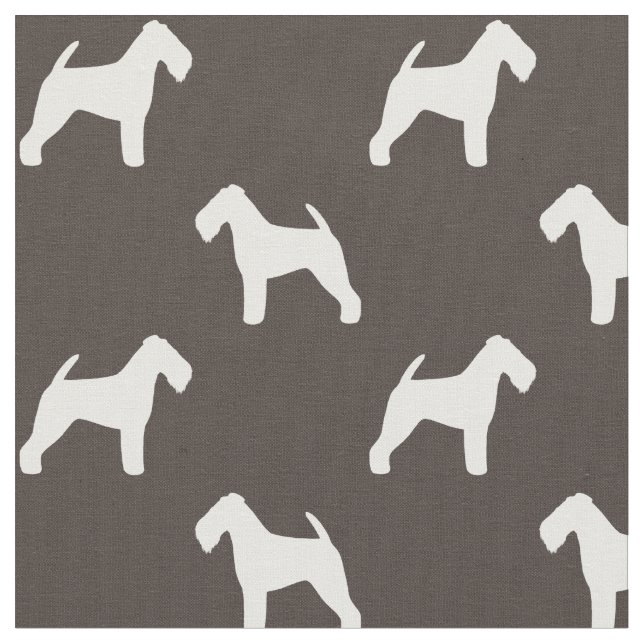 Welsh Terrier Silhuetter Grått och Vitt Mönster Tyg (Närbild)