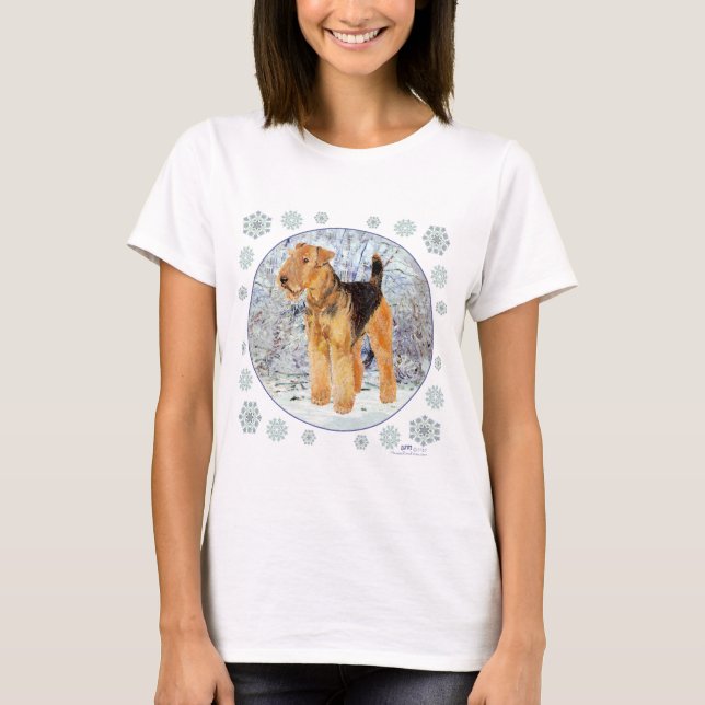 Welsh Terrier Snöflingor T Shirt (Framsida)