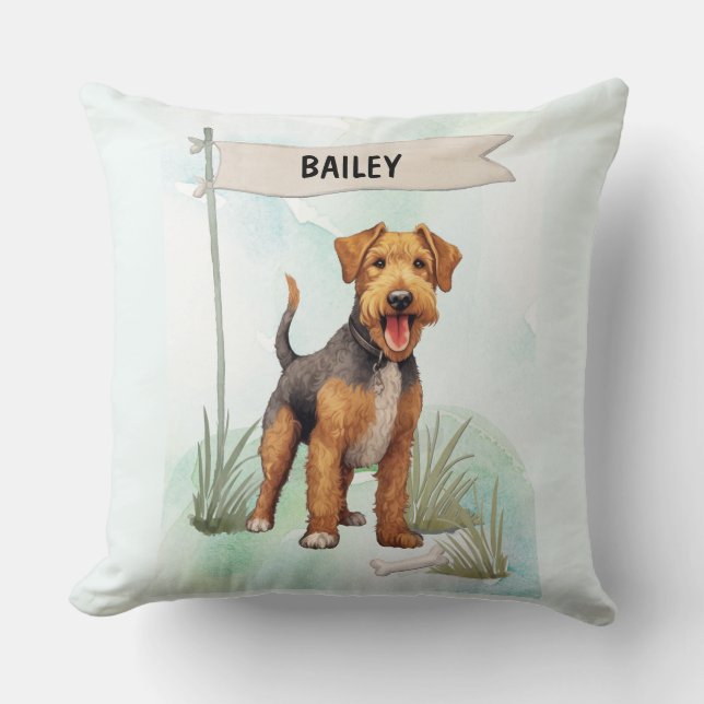 Welsh Terrier Watercolor Personalized Dog Kudde (Framsida)