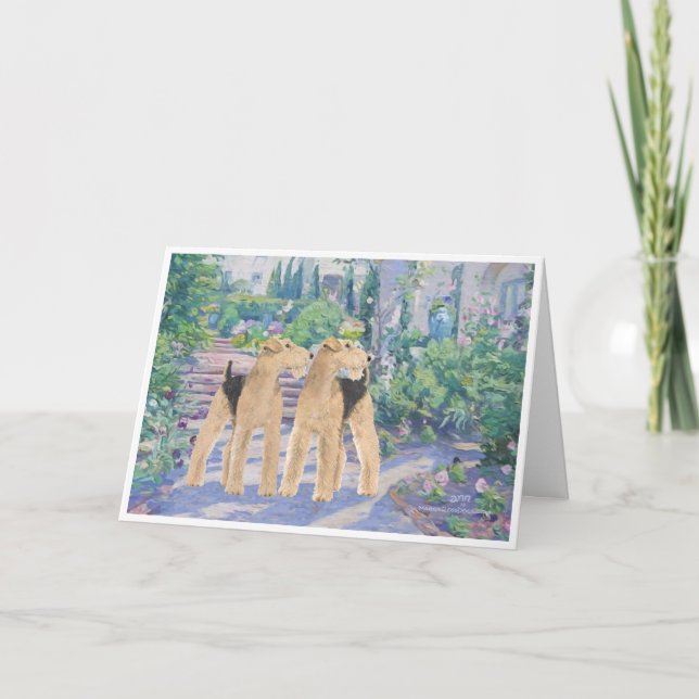 Welsh Terriers in a Lavendar Garden Kort (Framsida)