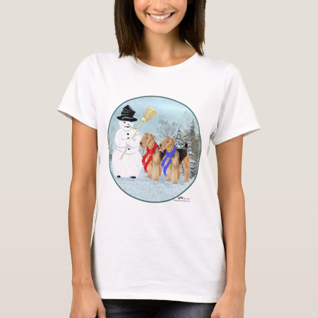 Welsh Terriers med Snögubbe T Shirt (Framsida)