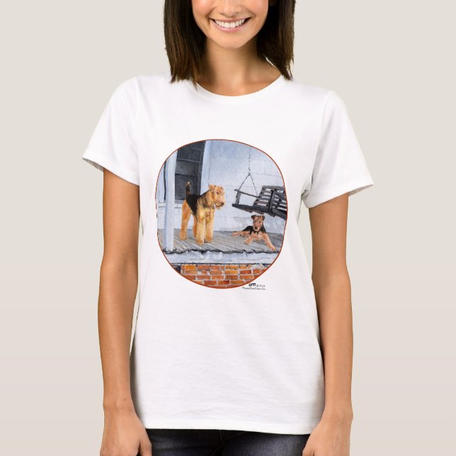 Welsh Terriers på Porch T Shirt (Framsida)