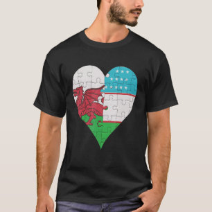 Welsh Uzbekistani Flagga Heart T Shirt
