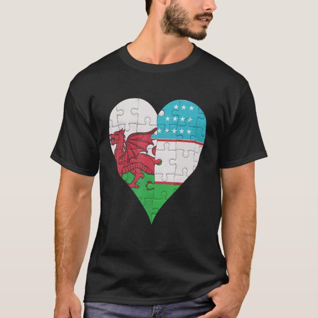 Welsh Uzbekistani Flagga Heart T Shirt (Framsida)