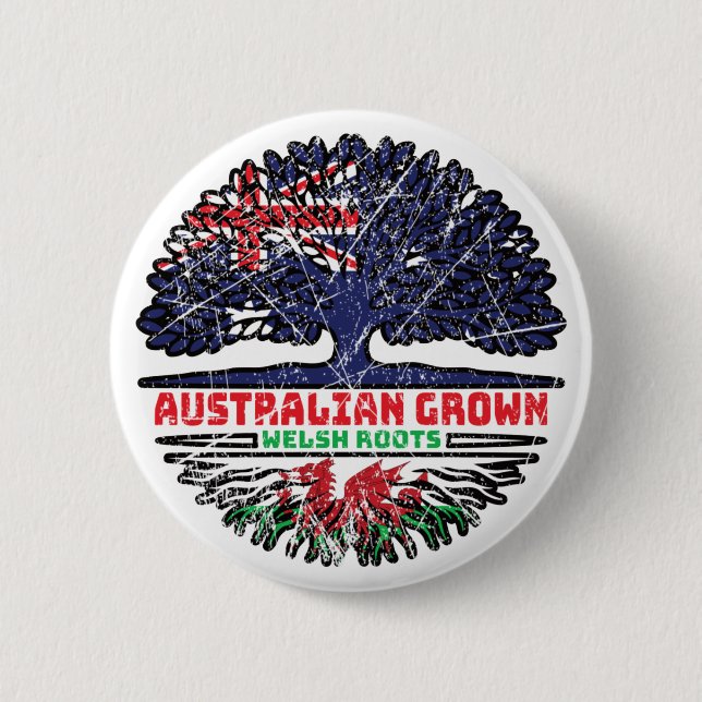 Welsh Wales Australian Australia Träd Roots Flagga Knapp (Framsida)
