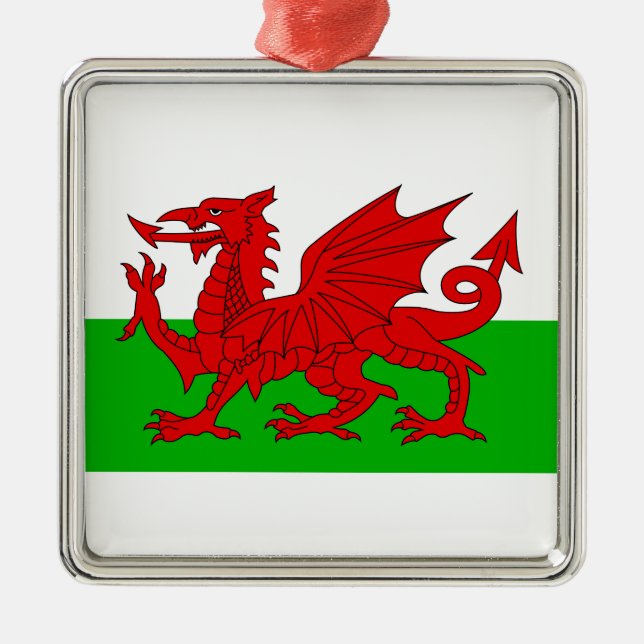 Welsh/Wales Flagga - Cymru High Quality Image Julgransprydnad Metall (Framsidan)