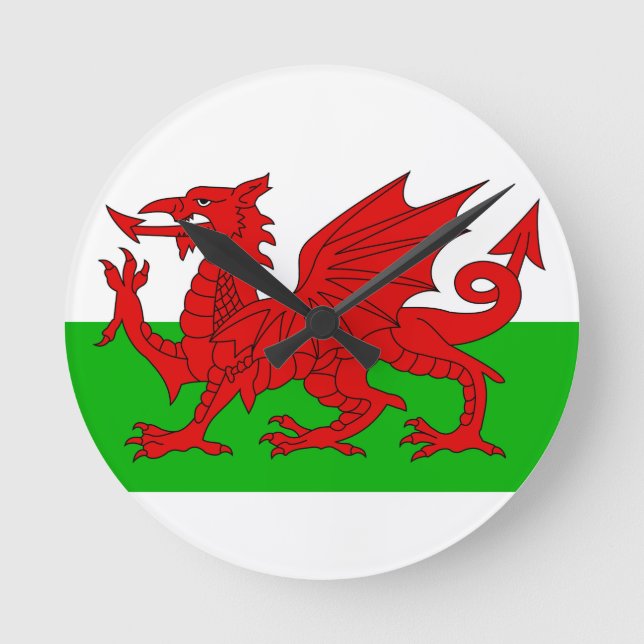 Welsh/Wales Flagga - Cymru High Quality Image Rund Klocka (Framsida)