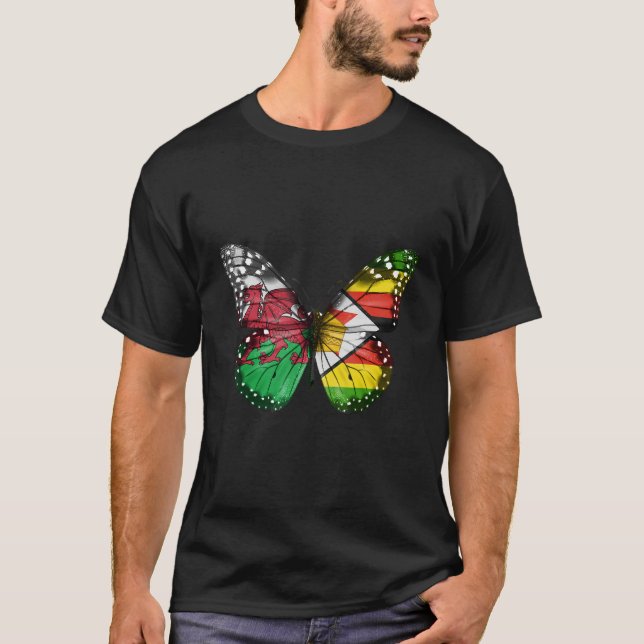 Welsh Zimbabwe Flagga Butterfly T Shirt (Framsida)