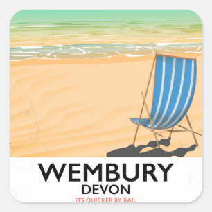 Wembury Devon Beach-resorposter Fyrkantigt Klistermärke