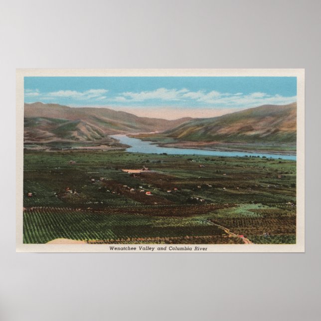 Wenatchee, WAView of Valley & Columbia River Poster (Framsidan)