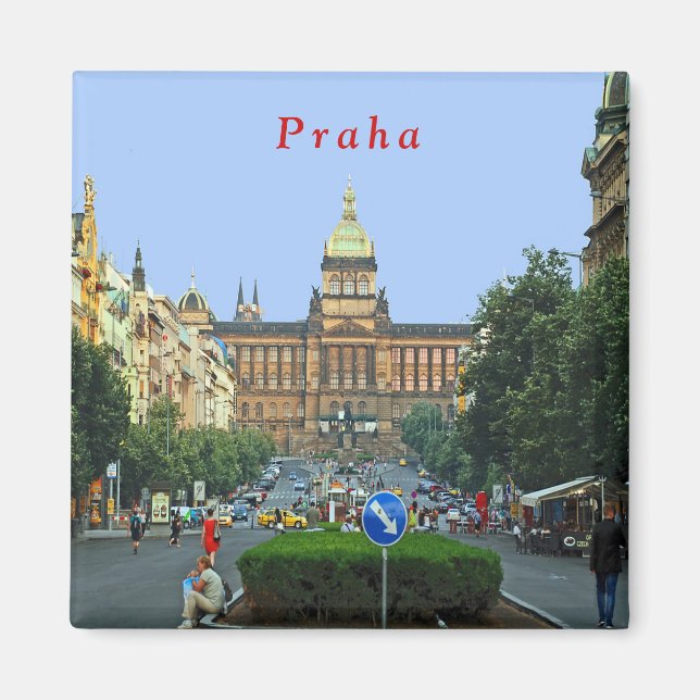 Wenceslas Square och National Museum i Prag Magnet (Framsidan)