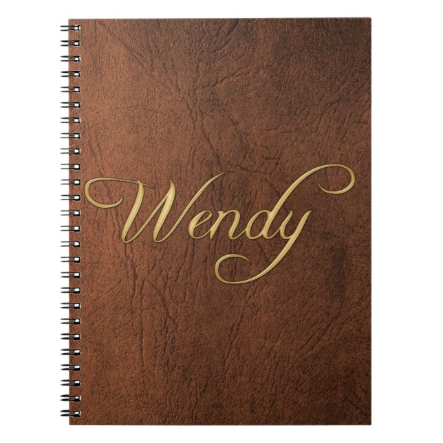 WENDY Faux Leather Brown Struktur Arty bärbar dato Anteckningsbok Med Spiral (Framsidan)