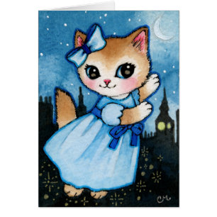 Wendy kattflyg - gullig Peter Pan kattunge Hälsningskort