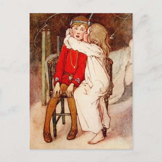 Wendy som kysser Peter Pan Vykort (Framsida)