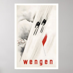 Wengen Grindelwald Schweiz Vintage Skidposter Poster