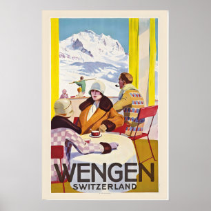 Wengen Grindelwald Schweiz Vintage Skidposter Poster