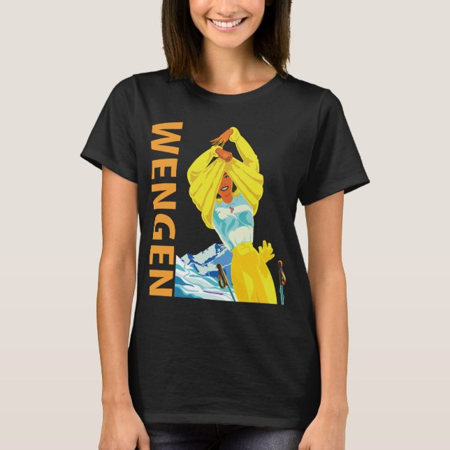 Wengen Schweiz Alperna Sol Retro Resa T-Shirt (Framsida)