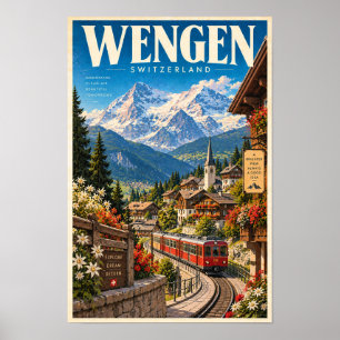 Wengen Schweiz Alpin Tåg Resa Affisch Vägg