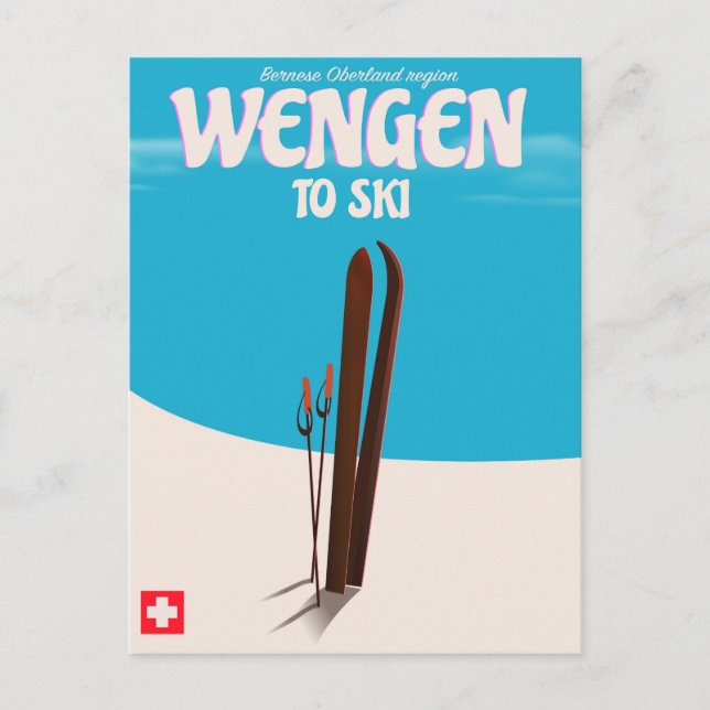 Wengen, Schweiz, skidposter Vykort (Framsida)