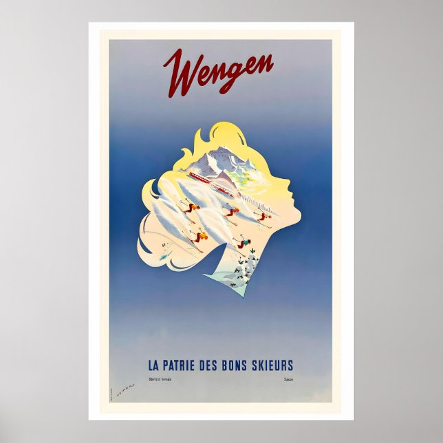 Wengen Schweiz Vintage skidposter Poster (Framsidan)