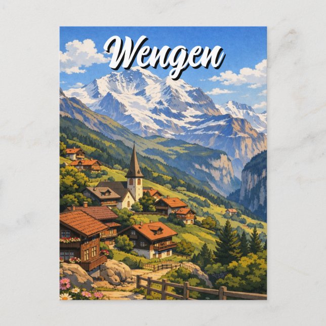 Wengen Switzerland Travel Vykort (Framsida)